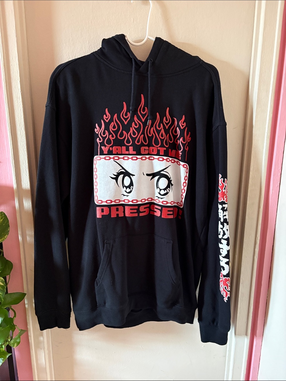 Black, Red and White “Y’all Got Me Pressed”Glam Anime Eye Hoodie Sweatshirt